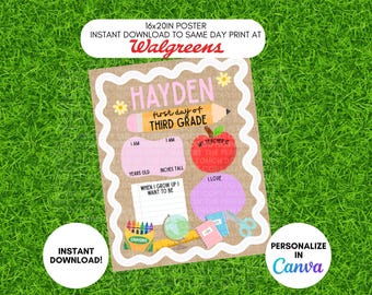 First Day of Third Grade Poster Template – 16x20in Photo Sign (Digital Download)