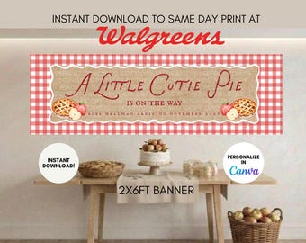 A Little Cutie Pie Apple Baby Shower Banner - (2x6ft Editable Digital Download)
