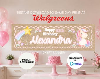 Magical Unicorn Birthday Banner - (2x6ft Digital Download)