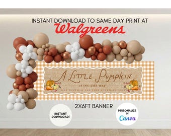 Fall Baby Shower Banner - A Little Pumpkin Is On It's Way - (2x6ft Editable Digital Download)
