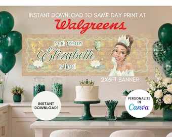 Editable Princess Tiana Birthday Banner Template - (2x6ft Digital Download)