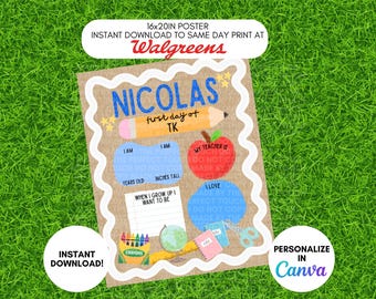 First Day of School Photo Poster Template – 16x20in Photo Sign (Digital Download) - TK Stars