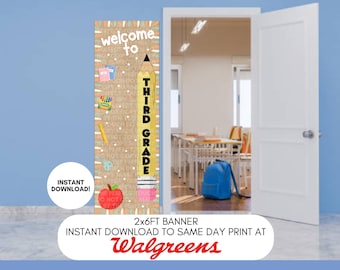 Welcome to Third Grade Classroom Door 2x6ft Painted Banner Template - Digital Download