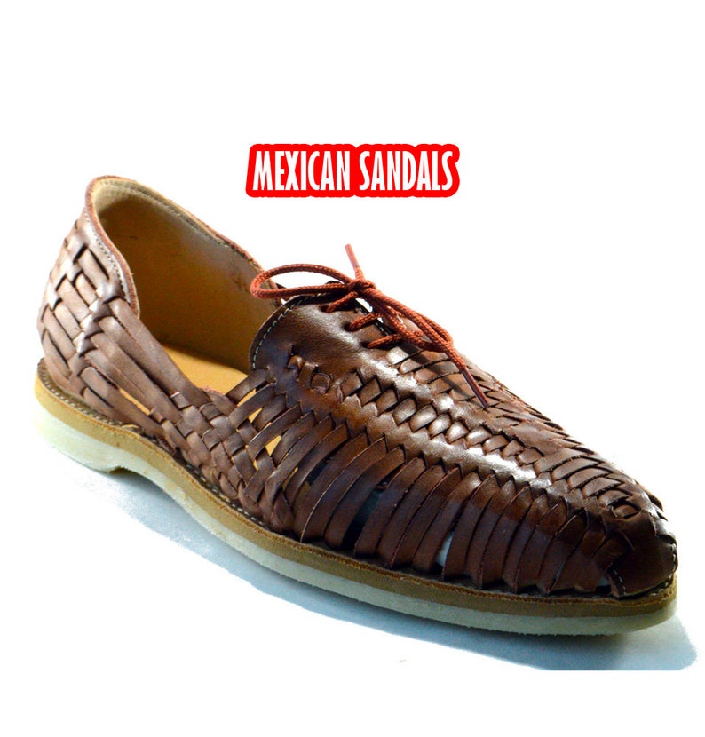 Men's Traditional Hand Woven Mexican Huaraches Genuine Leather Brown Sandals | eBay