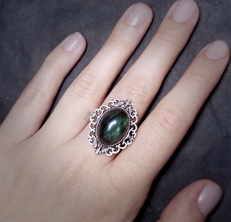 Adjustable Silver Ring Labradorite Cameo Ring