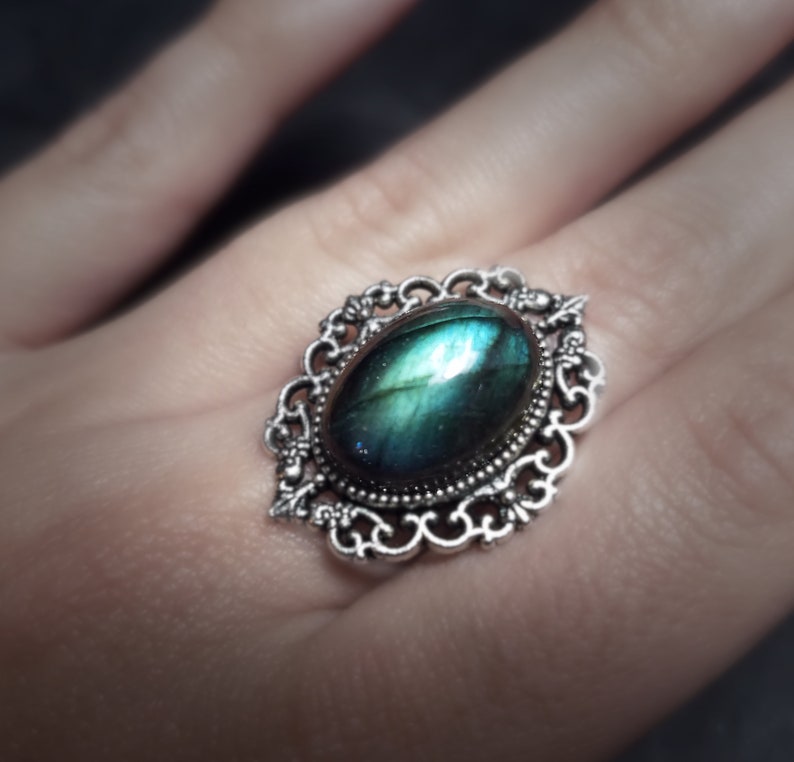 Adjustable Silver Ring Labradorite Cameo Ring