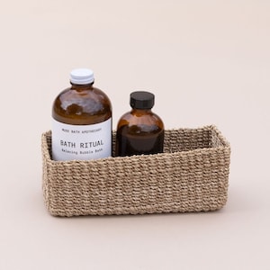 Small Basket Bathroom, Storage Organizer, Bath Seagrass Basket, Rectangular Woven Basket, Hostess Gift, Small Bathroom Tray, Wicker Basket