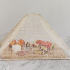 Beige Woven Food Cover, Rose Pink Mesh Net Food Tent, Pentagon Shaped Food Cover, BBQ Plate Cover,Food Protector, Outdoor Food Cover