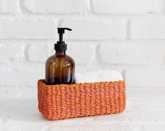 Small Basket, Wicker Basket, Woven Basket, Bathroom Storage Organizer, Rectangular Basket Tray, Storage Basket,Bath Caddies And Trays,Orange