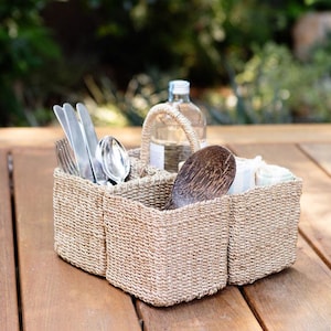 Woven Seagrass Utensil Caddy, Fair Trade Nursery Organizer, Kitchen Storage Basket