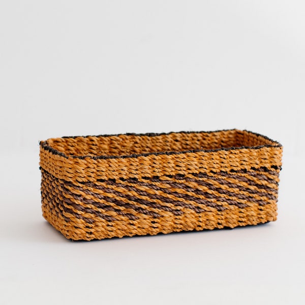 Small Basket Tray, Storage Organizer, Orange Woven Tray, Seagrass Tray, Entry Basket, Basket For Gifts, Kitchen Table Decor, Rectangular