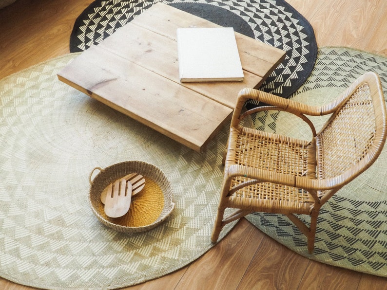 Round Woven Rug Midnight Blue Rug Seagrass Circle Carpet Etsy
