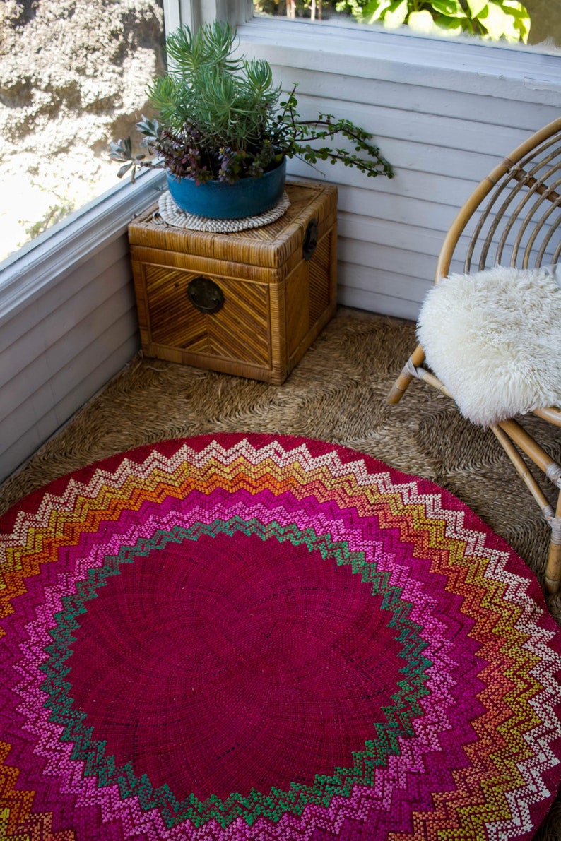 Sunburst Round Mat Rainbow Circle Rug Seagrass Mat Woven Etsy