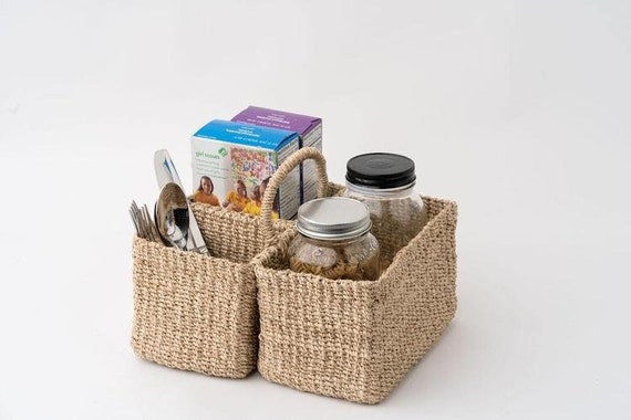 Wicker Utensil Caddy Carrier Small Kitchen Utensil Holder Flatware Caddy  for Your Kitchen Countertop Practical Utensil Caddy With Handle 