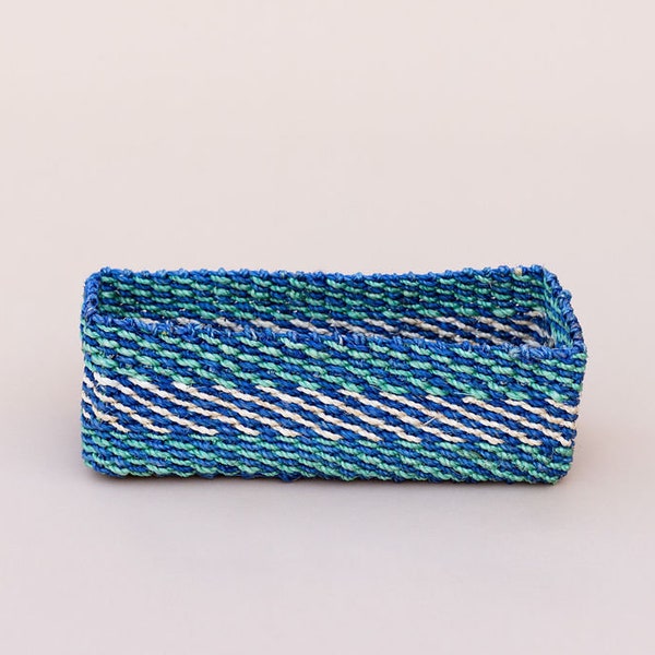 Blue Seagrass Basket, Woven Tray, Rectangular Storage Basket, Bath Caddies And Trays, Narrow Basket, Small Basket, Wicker Woven Tray