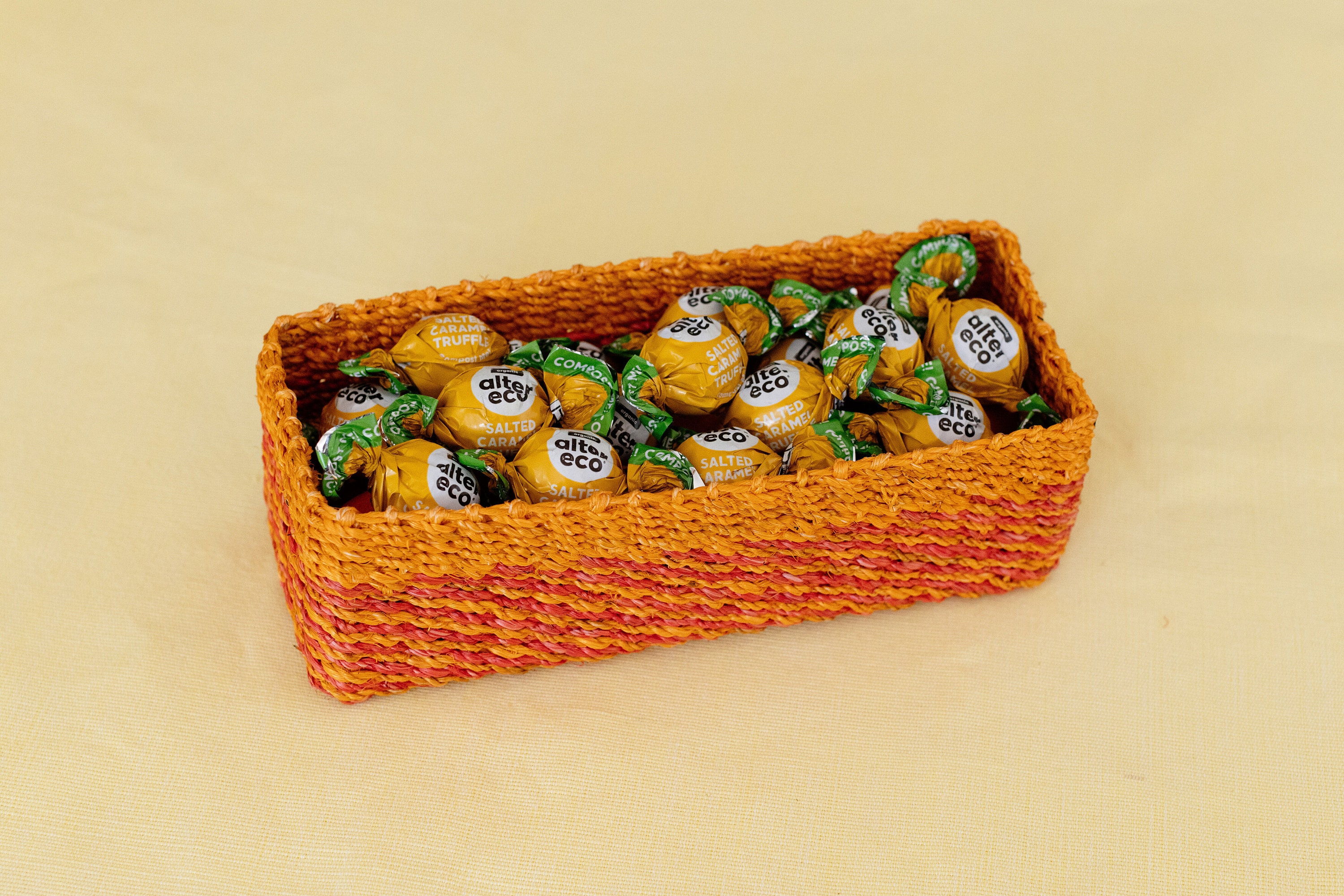 Seagrass Woven Basket, Small Storage Basket Rectangular 17x12cm, Orange