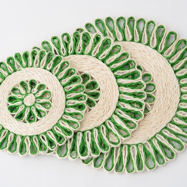 Green Woven Placemats, Round Placemats, Jute Placemats, Wicker Placemats, Spring Placemats, Boho Dinner Decor, Rustic Placemats, Seagrass