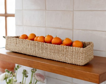 Long Narrow Storage Tray, Kitchen Basket, Storage Organizer, Rectangular Woven Basket, Handwoven Basket, Fruits Basket,Basket For Shelf,Boho