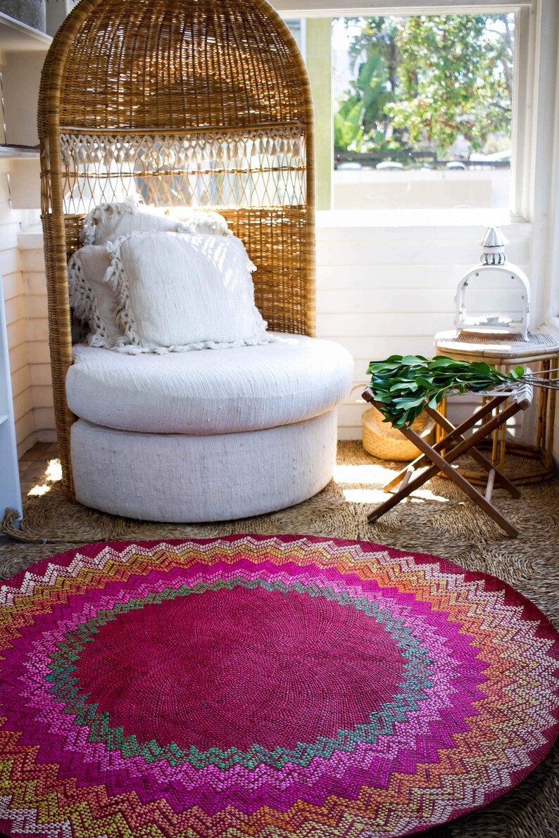 Sunburst Round Mat Rainbow Circle Rug Seagrass Mat Woven Etsy