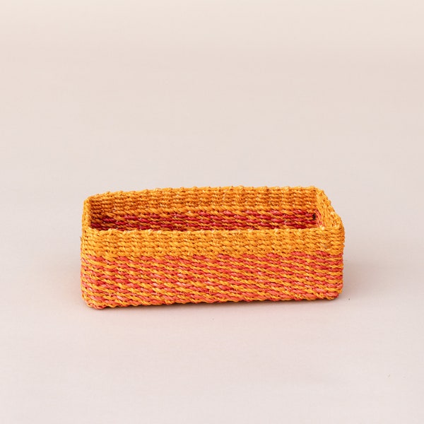 Small Rectangular Basket, Basket For Shelf, Narrow Basket, Seagrass Tray, Bathroom Storage, Orange Woven Tray,Bath Caddies And Trays,Kitchen