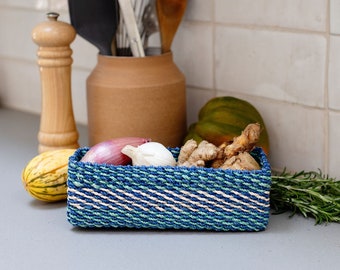 Blue Small Basket, Seagrass Storage Basket, Cute Woven Basket, Bathroom Basket, All Purpose Woven Tray,Filipino Basket For Gifts,Tea Storage