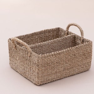 Rectangular Basket, Empty Gift Basket, Woven Caddy Basket With Handle, Storage Organizer Basket, Rattan Basket, Rustic Basket Tray,Handwoven