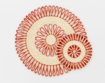 Red Seagrass Woven Placemats, Boho Dining Decor