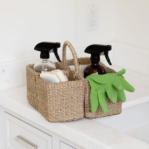 Cesta tejida de algas marinas hecha a mano, organizador multifuncional multiusos