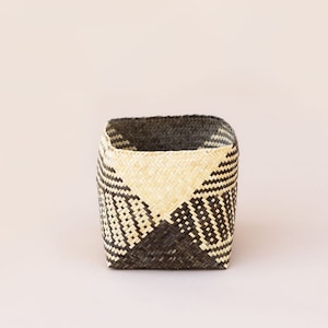 Handwoven Planter Basket, Rattan Woven Basket, Rustic Home Decor, Storage Basket, Indigenous Basket, Noir Stripes Basket, Oriental Basket