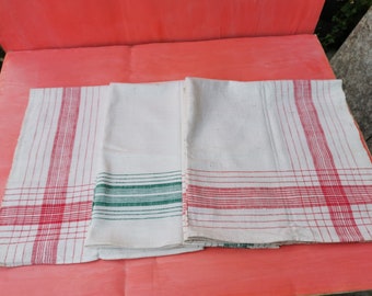Old antique prirmitive hand wooven kitchen towel of fabric cotton&linen 3 PCS BIG SIZE