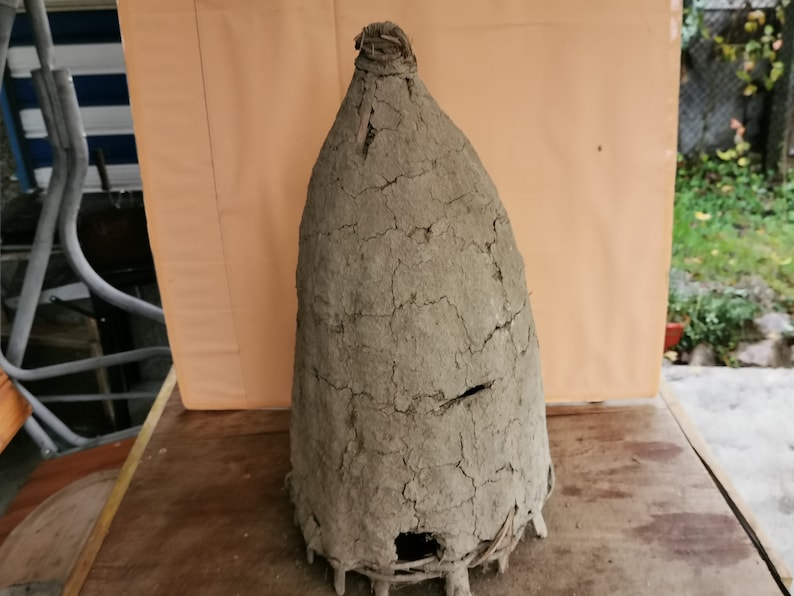 Old antique primitive hand made bee swarm beeskep bee hive