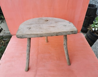 Antique Primitive Old Hand Carved Wooden Chair Tripod