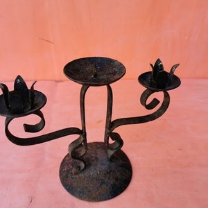 Antique old hand forged wrought iron candlestick candle holder