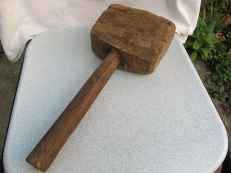 Old antique primitive wooden hammer handmade very old