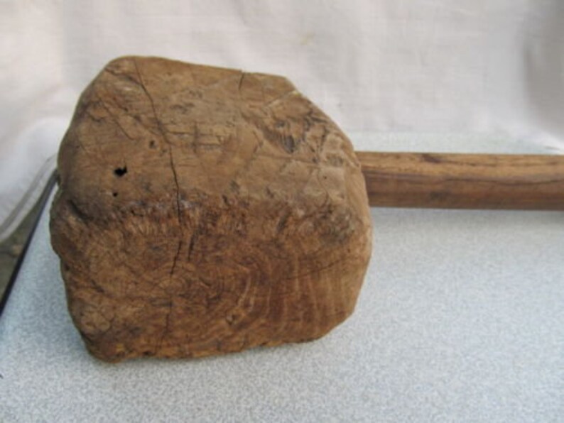 Old antique primitive wooden hammer handmade very old