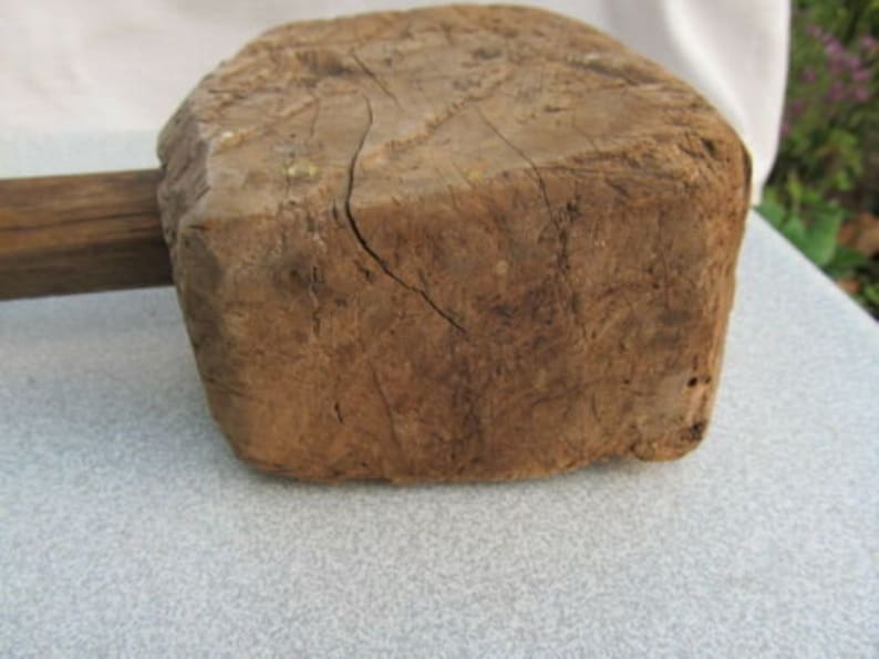 Old antique primitive wooden hammer handmade very old