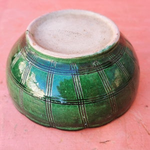 Old antique primitive redware ceramic glazed cup bowl hand made