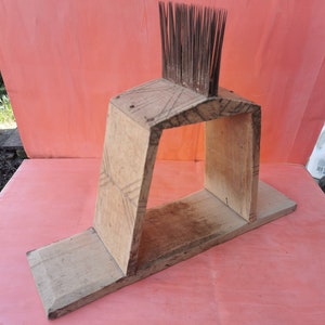Primitive old hand made carved big wooden carder comb for wool yarn comber