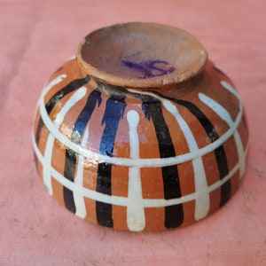 Old antique primitive redware ceramic glazed cup bowl hand made