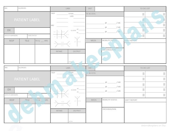 Nurse Assignment Sheet Printable 2 Patient ICU | Etsy