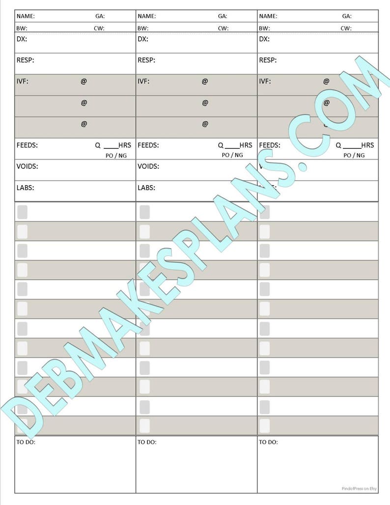 Nurse Assignment Sheet Printable Etsy