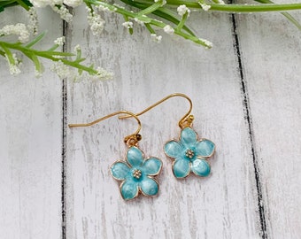 Blue Flower Earrings, Boho Earrings, Enamel Flower Earrings, Floral Earrings, Mother’s Day Gift, Women’s Earrings, Girls Earrings