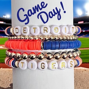 Detroit Tigers Inspired Bracelets, Heishi Bracelets, Tigers Game Day Bracelets, Detroit Tigers, Stackable, MLB Bracelets, Baseball Bracelets