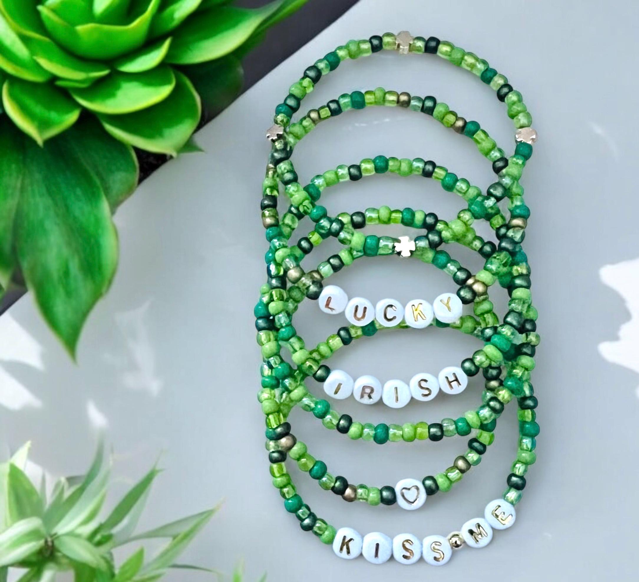 Personalizable St. Patrick's Day Bracelets, Stackable, Seed Bead