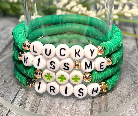 St Patrick's Day Bracelet, Heishi Bracelet, Stackable, Green