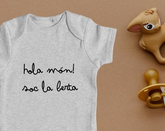 Hola món! hola mundo! BODY gris babero recién nacido hello world baby shower REGALO PADRES