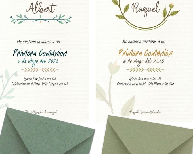 NATURA green COMMUNION INVITATION printed digitally