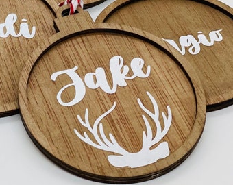 PERSONALIZED DM reindeer Christmas BALLS with names WOOD
