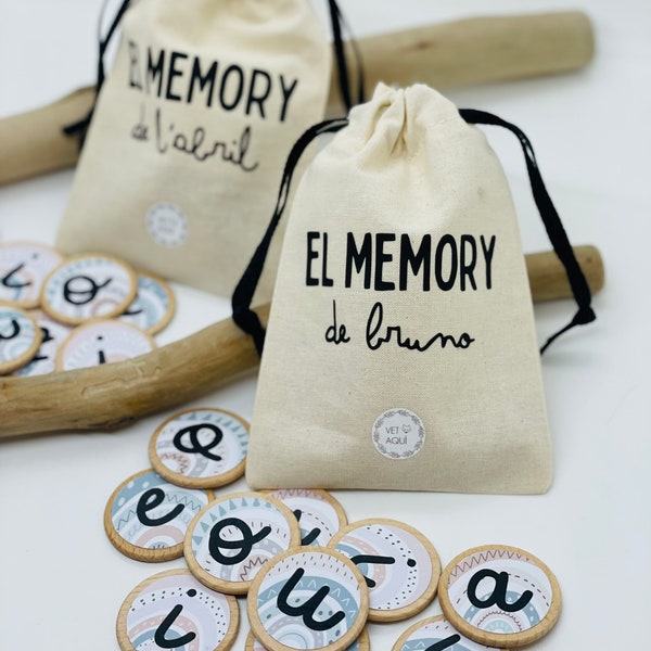 MEMORY vocales REGALO PERSONALIZADO invitados eventos cumpleaños aprende juego comunión boda