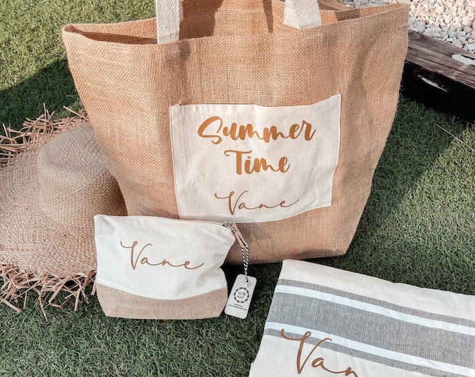 PERSONALIZED BEACH PACK: pareo, toiletry bag, and bag